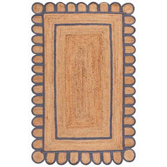 Scallop Border Handwoven Jute Rug - Blue, 6' x 9'