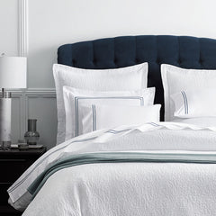 Dorset Stripe Luxe Smooth Egyptian Cotton Sateen Bed Sheet Set - Blue, Cal King