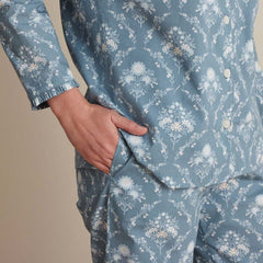 Printed Poplin Women's Long Sleeve Button-Down Pajama Set - Floral Spray, L