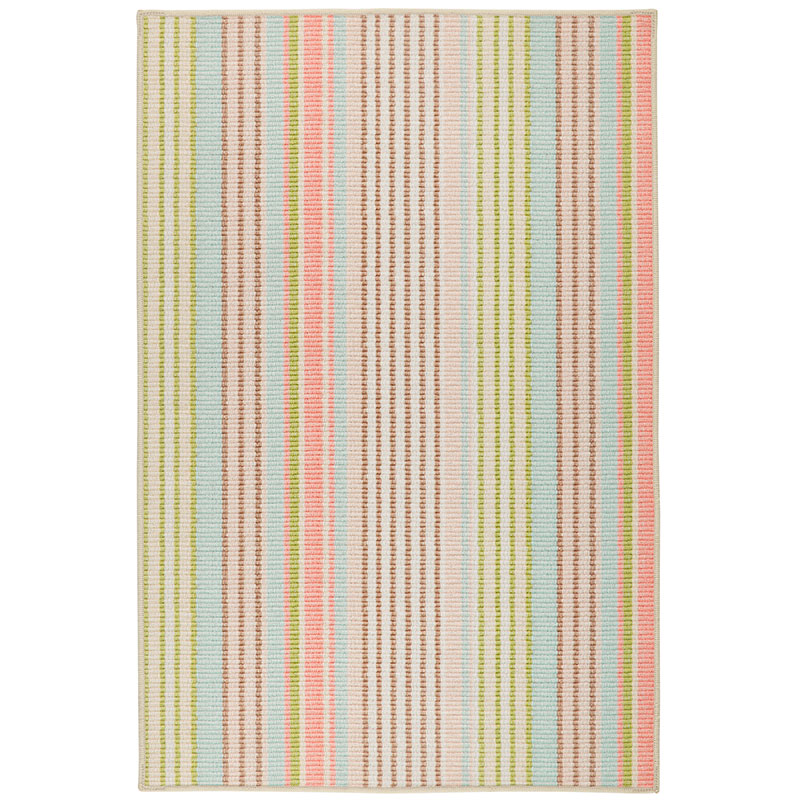 Ana Ticking Washable Rug - Aqua, 2' x 8'