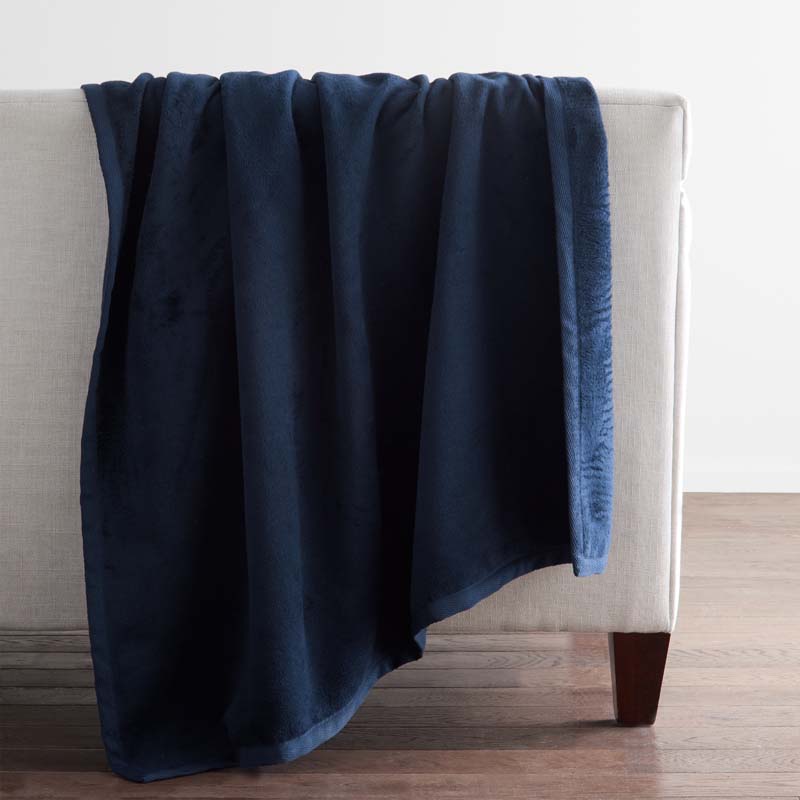Cotton/Acrylic Fleece Throw - Navy