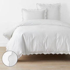 Embroidered Scallop Classic Smooth Sateen Solid Duvet Cover - Light Gray, Full/Queen