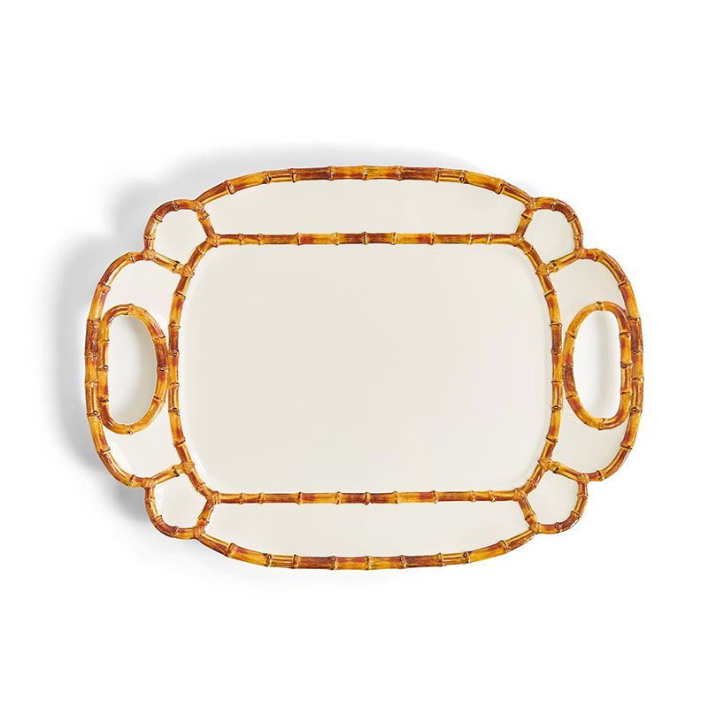 Faux Bamboo Border Melamine Platter - White