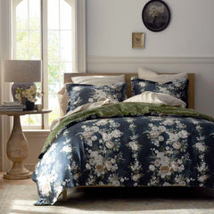 Blooming Melody Reversible Premium Smooth Wrinkle-Free Sateen Duvet Cover - Green Multi, King/Cal. King
