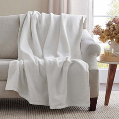 Cotton/Acrylic Fleece Throw - White