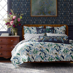 Peacock Decorative Square Pillow Cover - Navy Multi