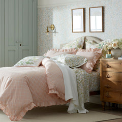 Eyelet Ruffle Classic Cool Yarn-Dyed Cotton Percale Sham - Peach, King