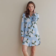 Poplin Women's Nightshirt - Hydrangea, XL