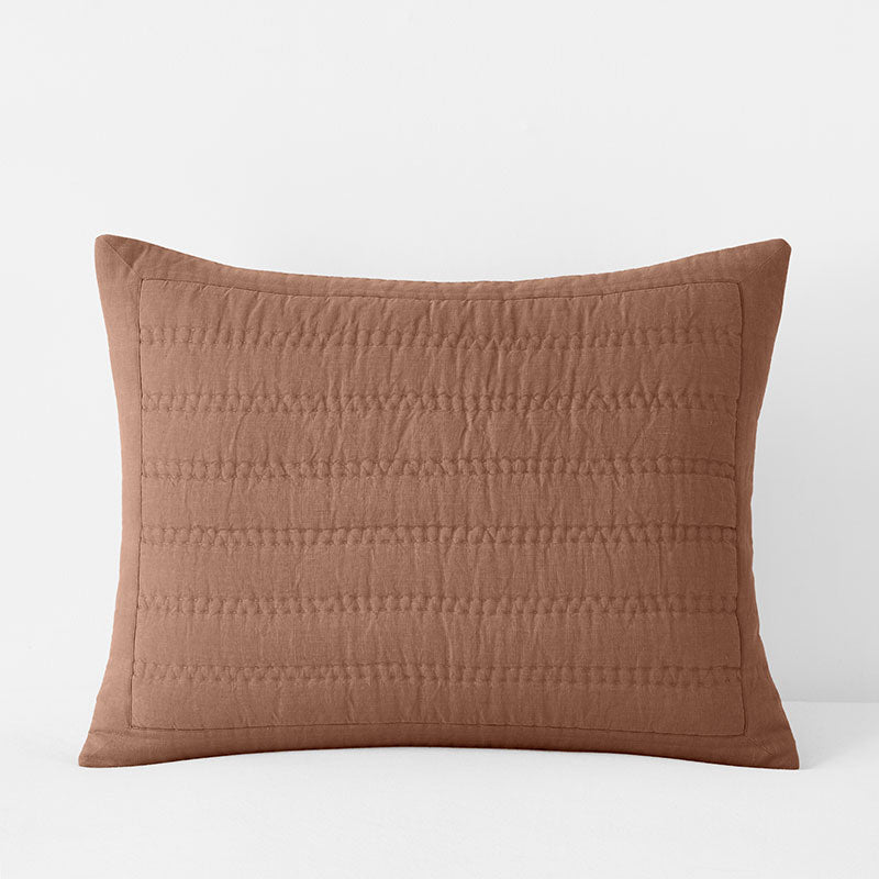 Premium Breathable Washed Linen Solid Quilted Sham - Clay, Standard