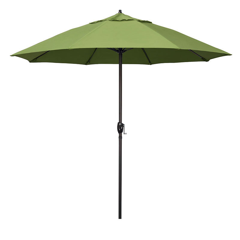 Round Outdoor Patio Umbrella, Aluminum with Auto Tilt Crank - Bronze Finish, Ginkgo, 9'