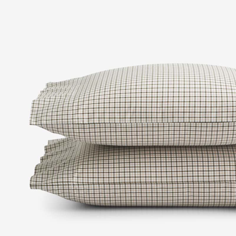 Classic Stripes and Plaids Cool Yarn-Dyed Cotton Percale Pillowcase Set - Mini Check Green, Standard