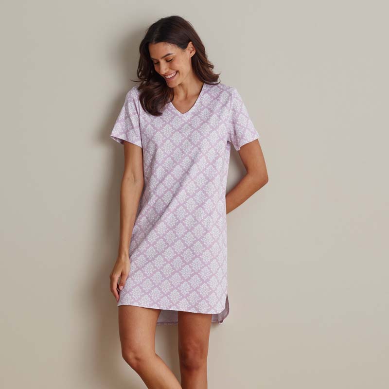 Printed Pima Cotton Women's Nightgown - Lisbon Mauve, XXL