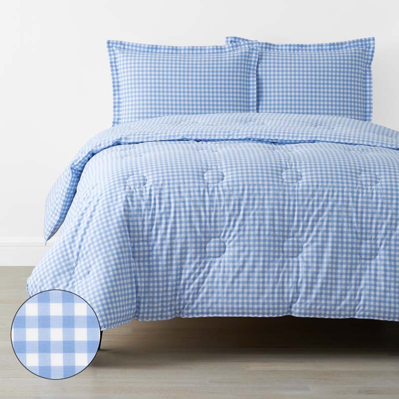Gingham Classic Cool Organic Cotton Percale Comforter Set - Light Blue, Full/Queen
