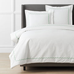 Scallop Embroidered Premium Cool Egyptian Percale Duvet Cover - Green, Full/Queen
