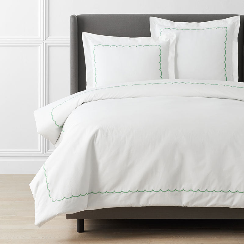 Scallop Embroidered Premium Cool Egyptian Percale Duvet Cover - Green, Twin/Twin XL