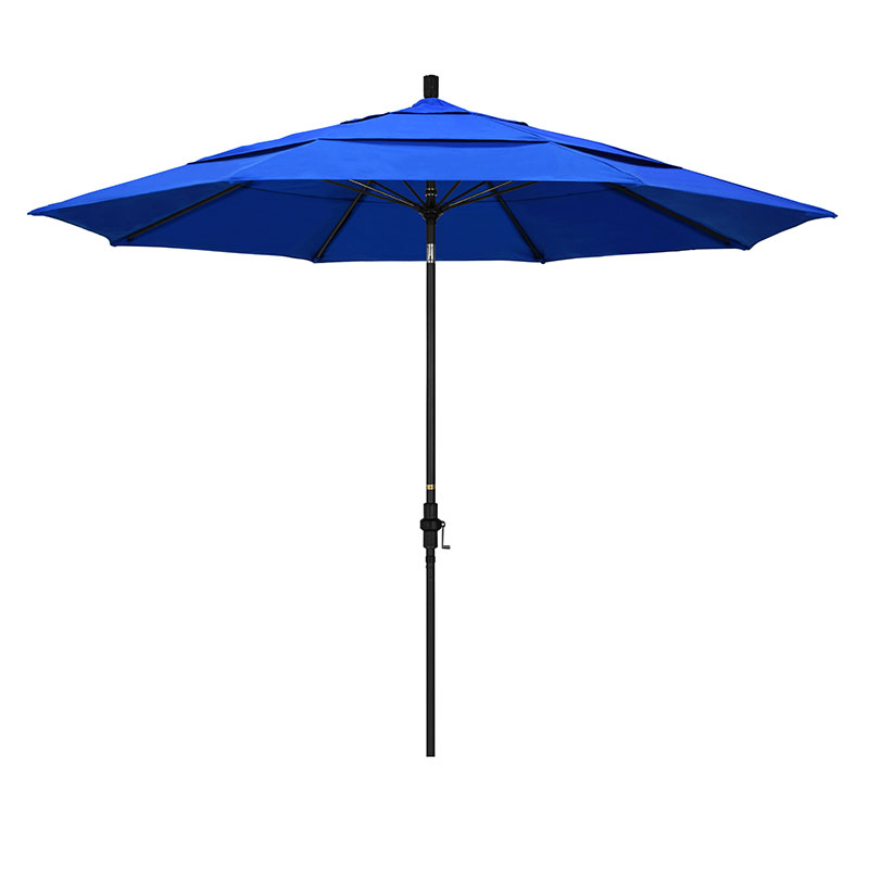 Round Outdoor Patio Umbrella, Fiberglass with Twist Tilt - Black Finish, Pacific Blue, 11'