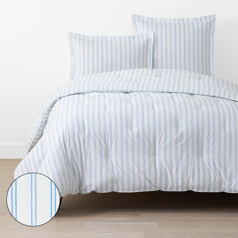 Blossoms and Stripes Classic Cool Cotton Percale Comforter - Squiggle Stripe, Full/Queen
