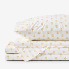 Mini-Prints Garment Washed Cotton Percale Bed Sheet Set - Flowers Yellow, King
