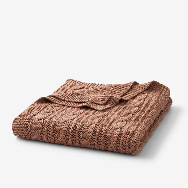 Chunky Cable Knit Throw - Caramel