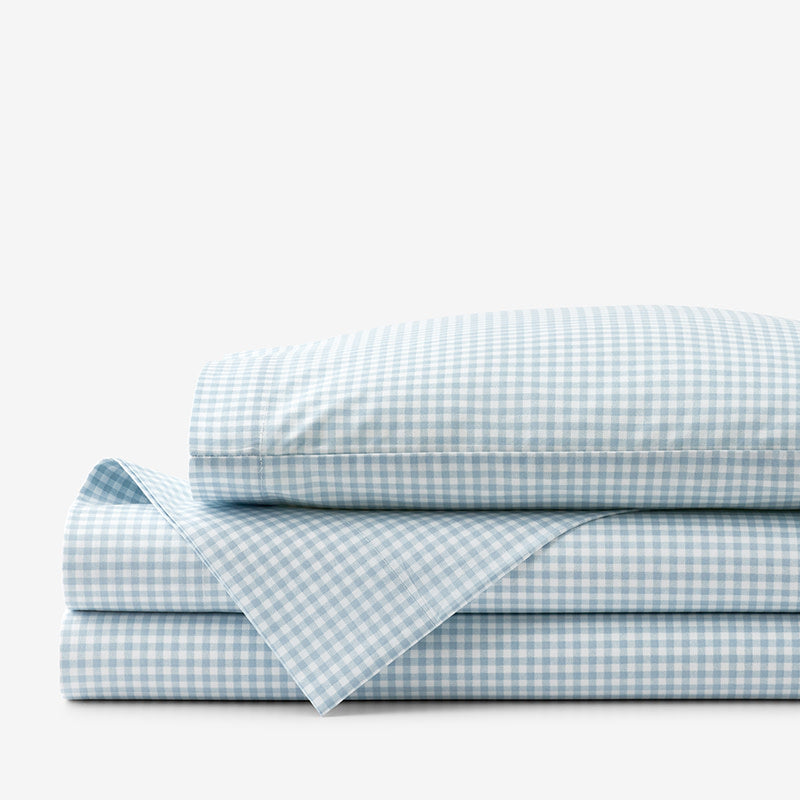 Ditsy Gingham Classic Cool Organic Cotton Percale Toddler Bed Sheet Set - Blue
