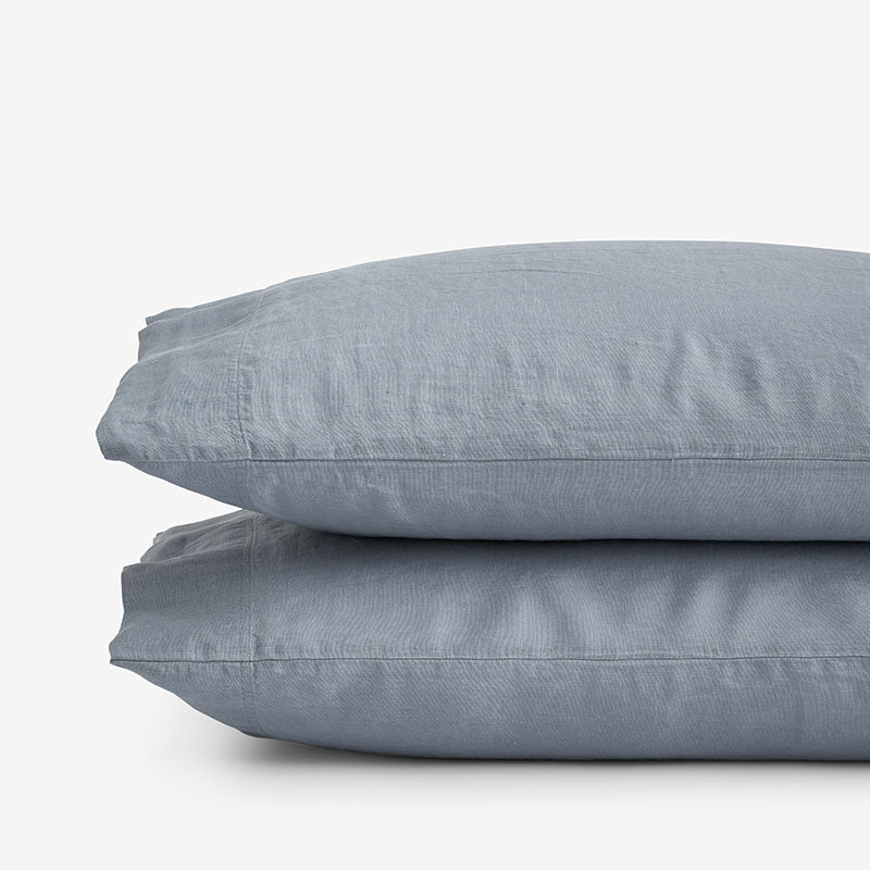 Premium Breathable Washed Linen Solid Pillowcase Set - Dusty Blue, King