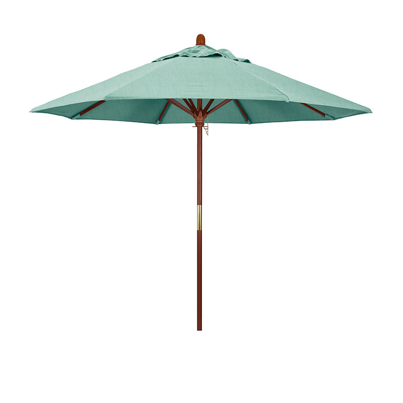 Round Outdoor Patio Umbrella, Wood with Manual Lift - Spectrum Mist, 9'