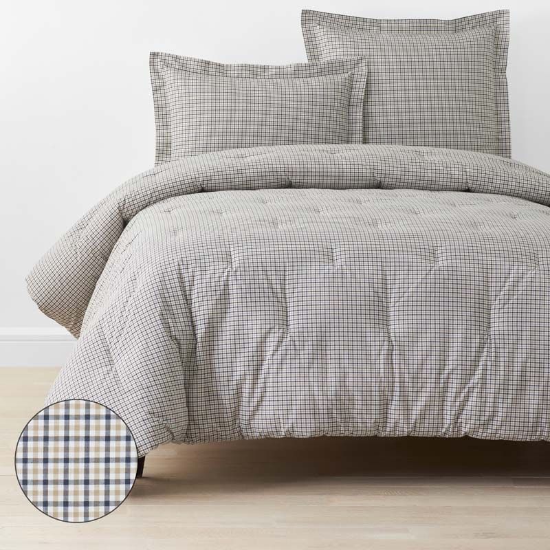 Classic Stripes and Plaids Cool Yarn-Dyed Cotton Percale Comforter - Mini Check Multi, Twin/Twin XL