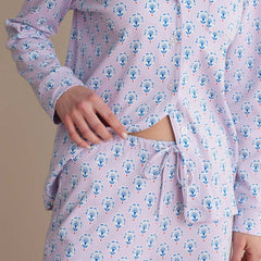 Printed Peruvian Cotton Women's Button-Down Pajama Set - Petite Floral, L