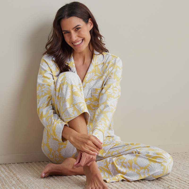 Printed Pima Cotton Women's Button-Down Pajama Set - Avignon, XS