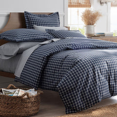 Classic Stripes and Plaids Cool Yarn-Dyed Cotton Percale Sham - Windowpane White/Navy, Standard