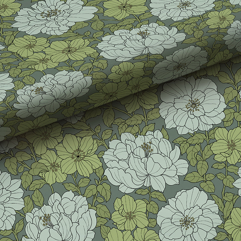Large Blooms Removable Wallpaper - Green, Panel