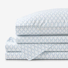 Feliciana Geo Garment Washed Cotton Percale Bed Sheet Set - Blue Multi, Queen