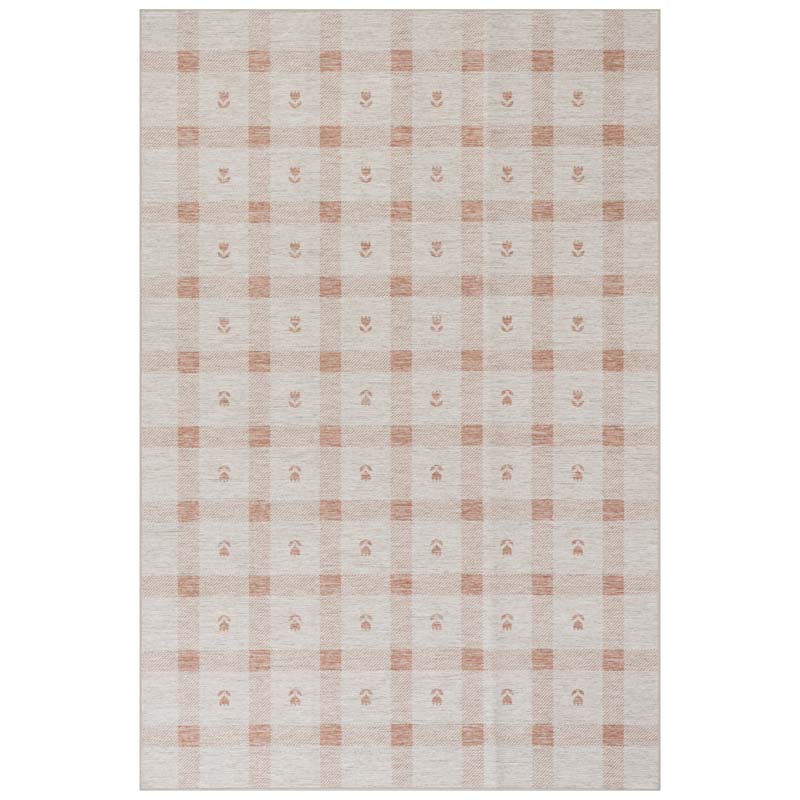 Modern Plaid Washable Rug - Orange, 2' 6" x 8' Runner