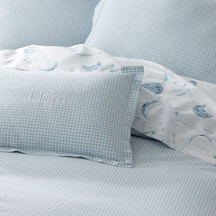 Ditsy Gingham Classic Cool Organic Cotton Percale Comforter Set - Blue, Full/Queen