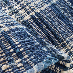Denim Plaid Handwoven Cotton Rug - Denim, 2' 6" x 8' Runner
