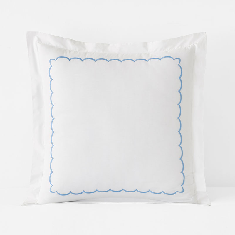 Embroidered Scallop Classic Cool Cotton Percale Sham - Blue, Euro