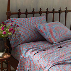 Butti Floral Premium Smooth Sateen Flat Bed Sheet - Red/Blue, Full