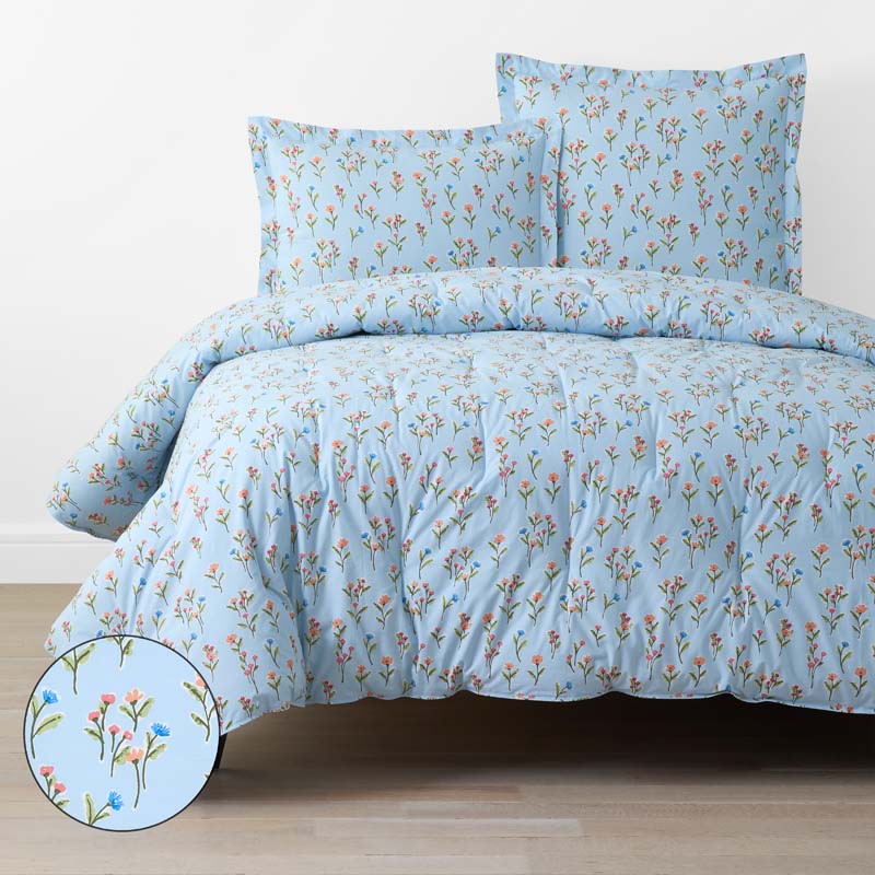 Blossoms and Stripes Classic Cool Cotton Percale Comforter - Garden Poppies, King/Cal. King