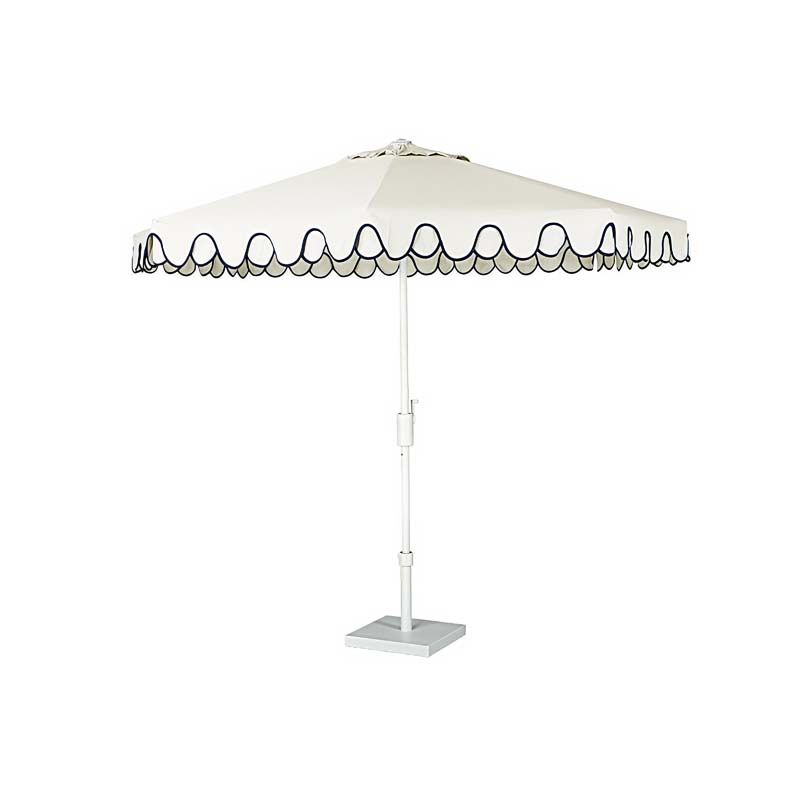 9' Round Double Scallop Outdoor Patio Umbrella, Aluminum with Auto Tilt and Crank Lift - White