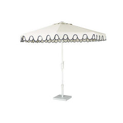 9' Round Double Scallop Outdoor Patio Umbrella, Aluminum with Auto Tilt and Crank Lift - White