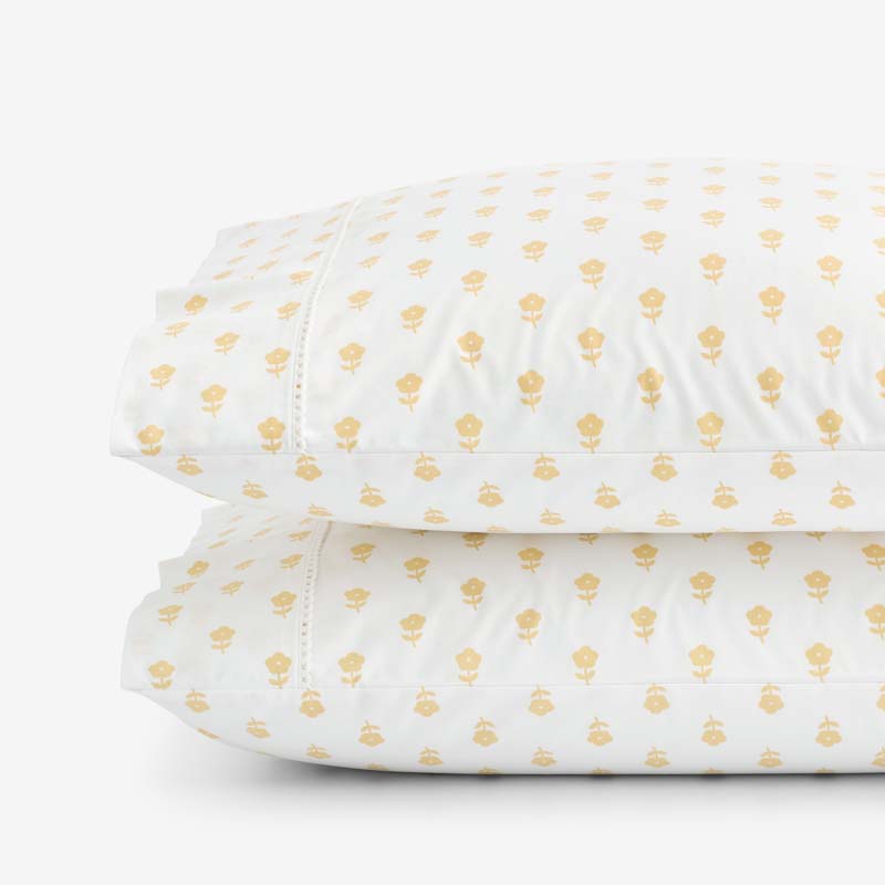 Mini-Prints Garment Washed Cotton Percale Pillowcase Set - Flowers Yellow, Standard