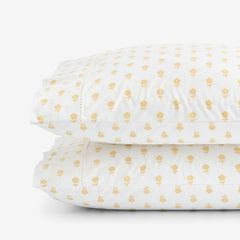 Mini-Prints Garment Washed Cotton Percale Pillowcase Set - Flowers Yellow, King