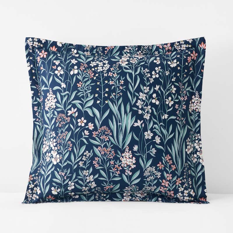 Julienne Classic Cool Cotton Percale Reversible Sham - Mini Floral Navy, Euro