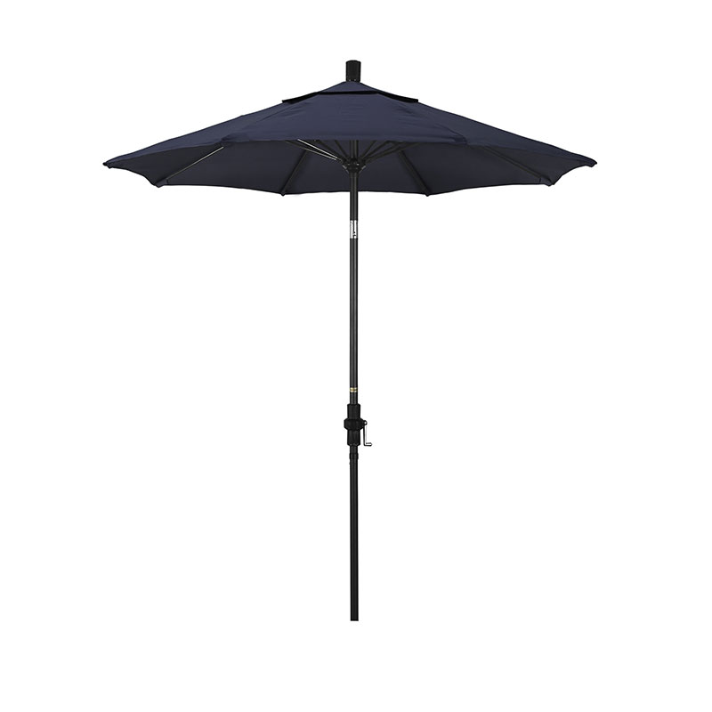 Round Outdoor Patio Umbrella, Fiberglass with Twist Tilt - Black Finish, Navy, 7.5'