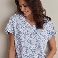 Printed Pima Cotton Women's Jogger Pants Pajama Set - Blue Garden, XXL