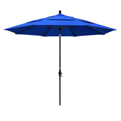 Round Outdoor Patio Umbrella, Fiberglass with Twist Tilt - Bronze Finish, Pacific Blue, 11'