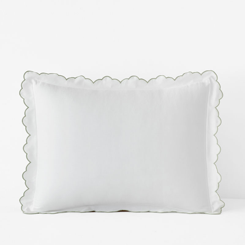 Embroidered Scallop Classic Smooth Sateen Solid Sham - Light Sage, King