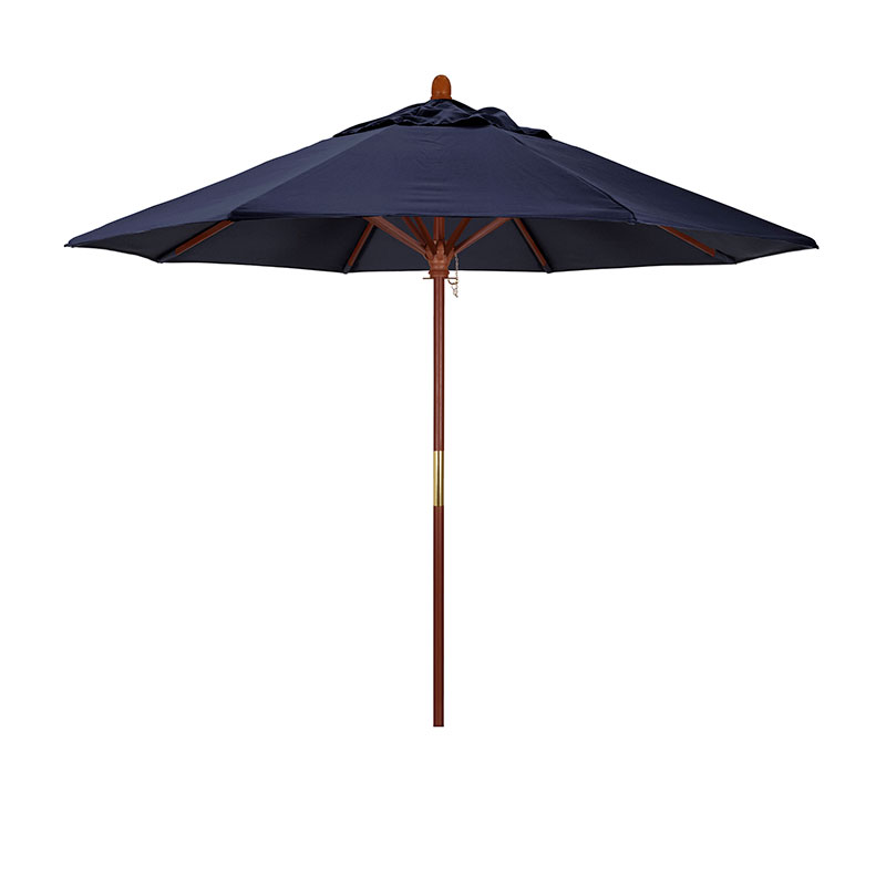 Round Outdoor Patio Umbrella, Wood with Manual Lift - Navy, 9'