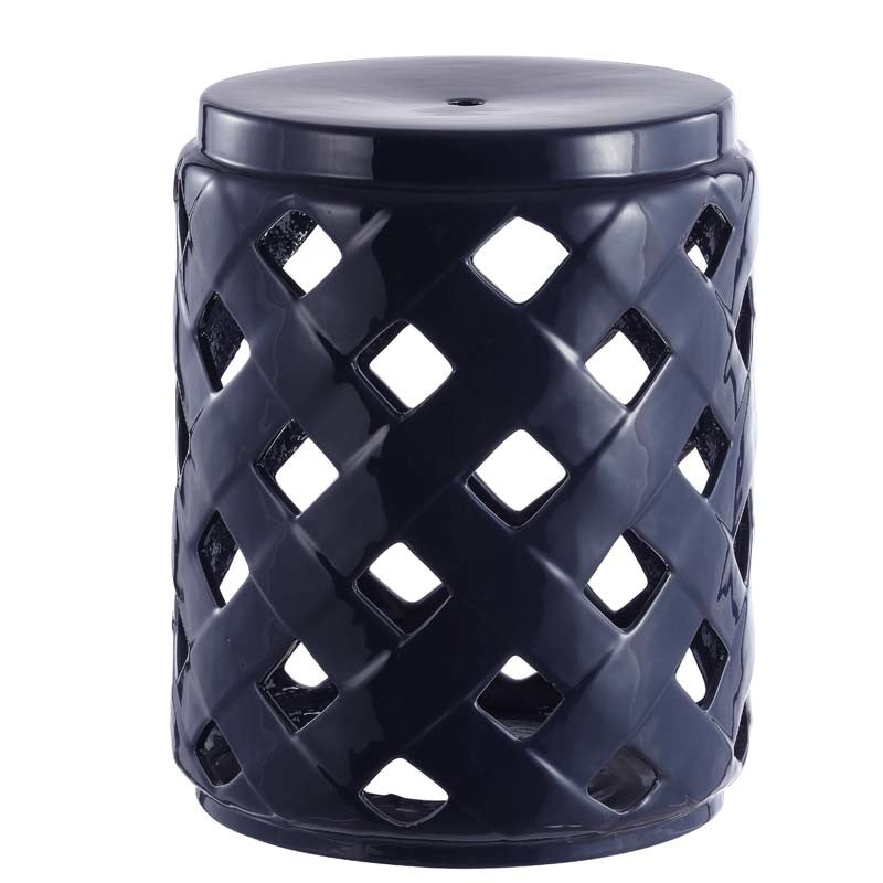 Ceramic Trellis Side Table - Navy