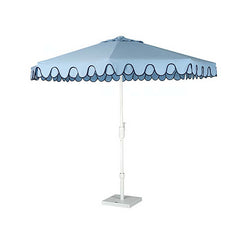 9' Round Double Scallop Outdoor Patio Umbrella, Aluminum with Auto Tilt and Crank Lift - Light Blue